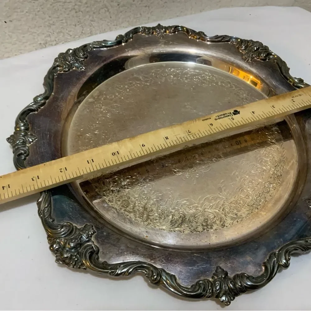 Webster Wilcox Round Silver Plate Serving Tray American Rose 5772 Intl Silver Co